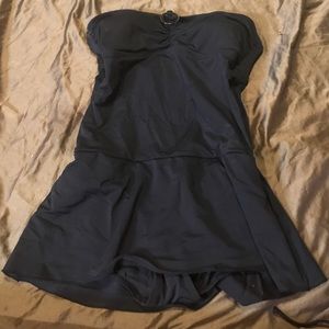 One Piece Black Strapless Swim Suit With Skirt S